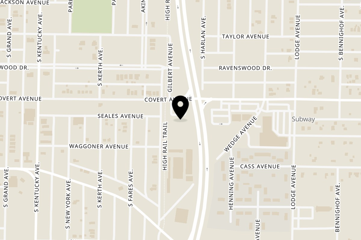 Map showing the location of Crazy Bob's Cajun Chicken on 1201 Covert Ave in Evansville